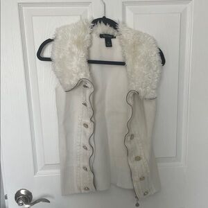 White House Black Market Ivory Faux Fur Vest